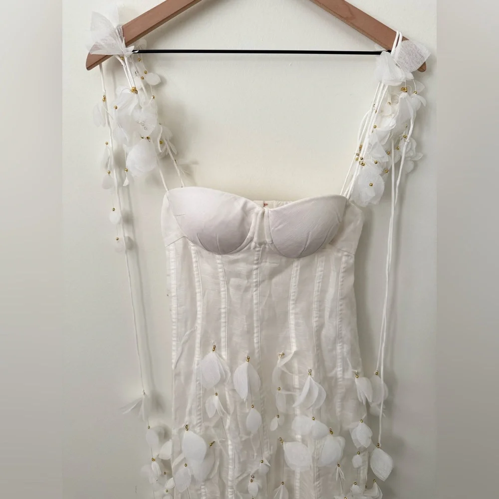 NWT ZIMMERMANN Petal Appliqué Linen Silk Corset Gown White Midi Dress Size 1 - Picture 8 of 16